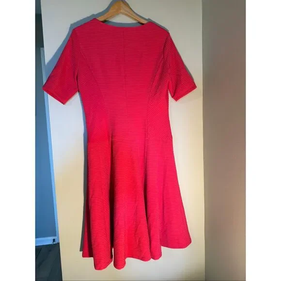Anne Klein Size 12 Short Sleeve Knee Length Skater Dress Strawberry Red Textured - Picture 4 of 8